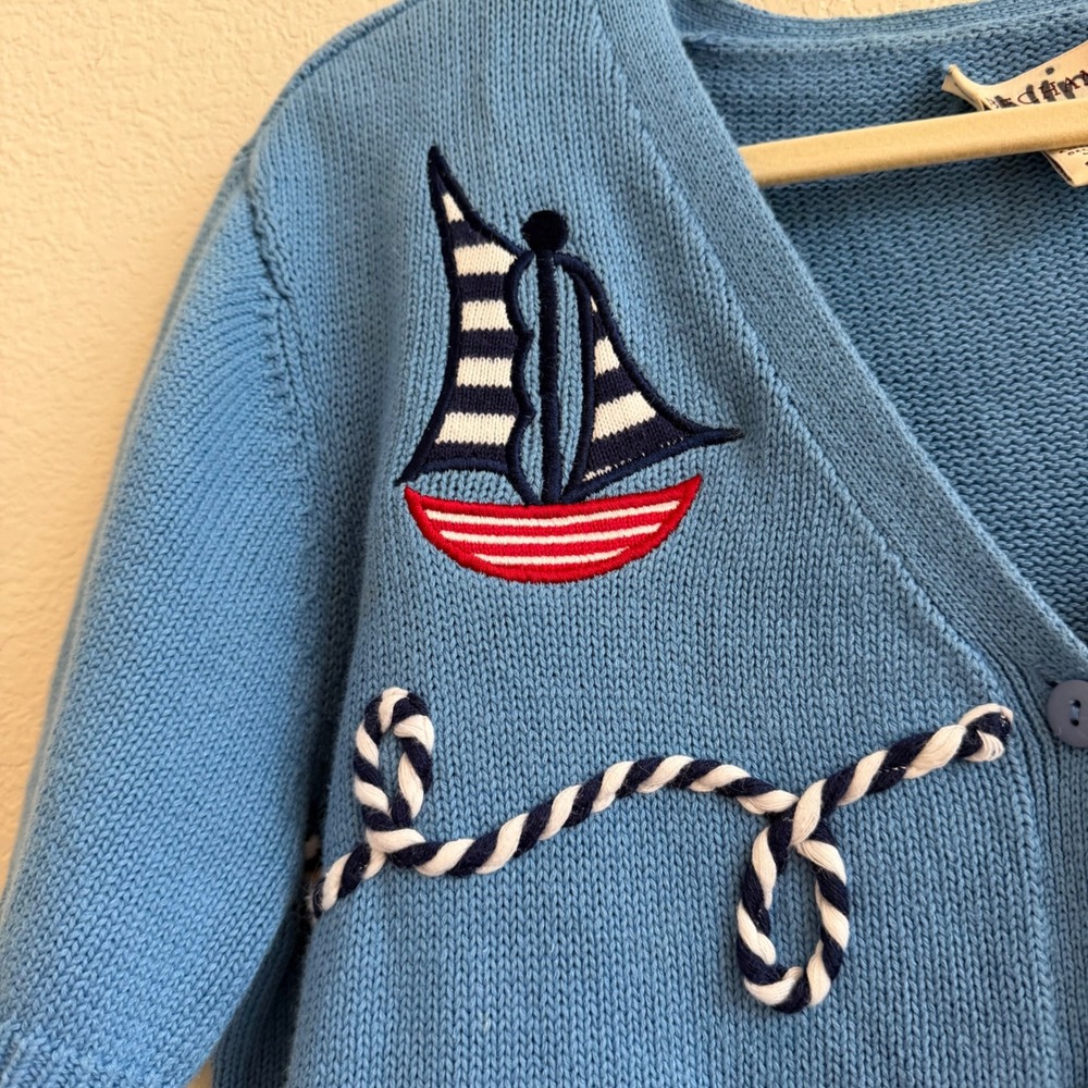 Bechamel Womens Blue Nautical Embroidered Short Sleeve Cardigan Sweater Large - Picture 4 of 12